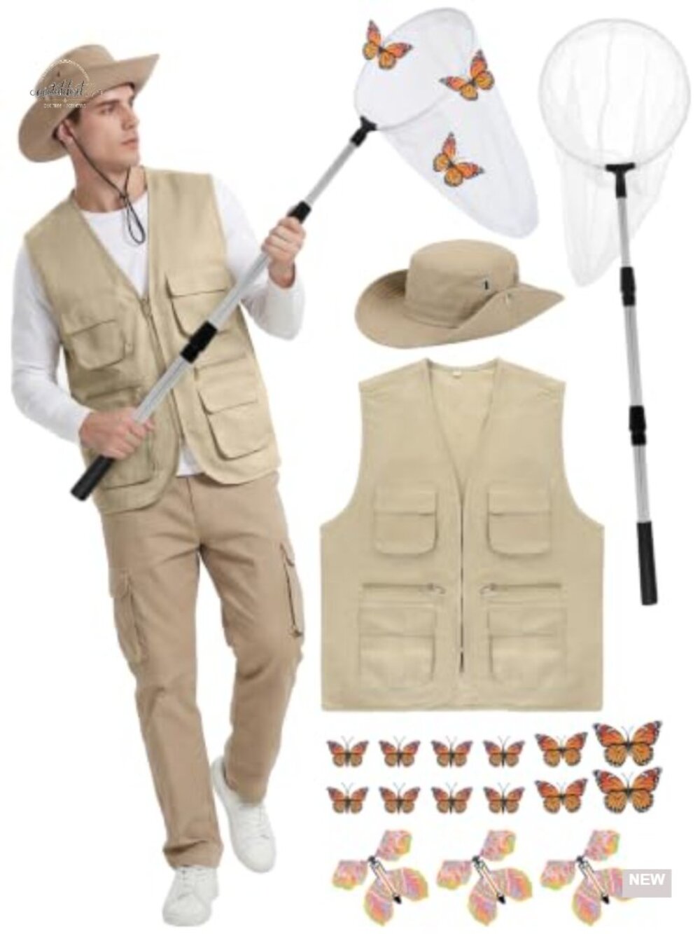 Butterfly Catcher Costume Set Vest Hat Net Butterfly Prop Halloween